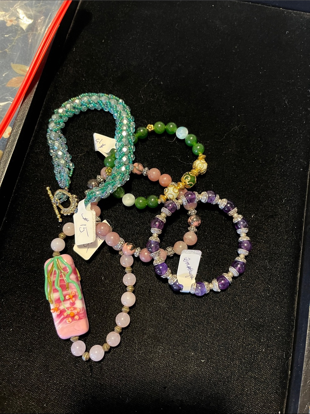 Handcrafted Multicolor Women’s Bracelet Set - Green, Purple, Pink